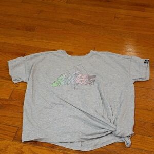 Adidas Kids Light Gray Tee with Multicolor Logo - Medium 10 - 12